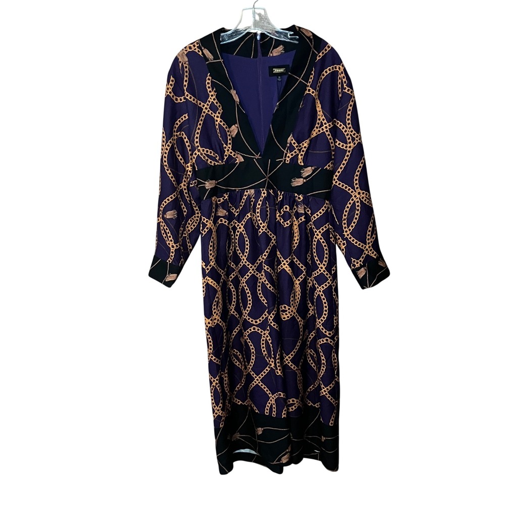 Alexia Admor Midi Dress Women 10 Purple Gold Chain Tassel Empire Waist New